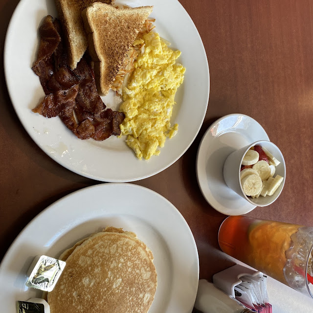 One Pancake Bacon and One Scramble