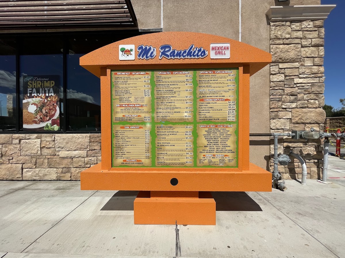 Mi Ranchito Mexican Grill menu board