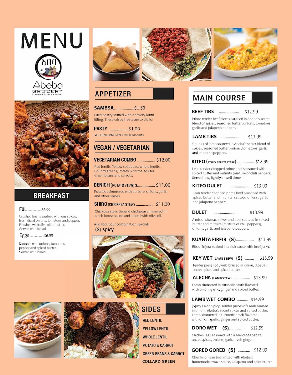 Abeba Grocery menu board