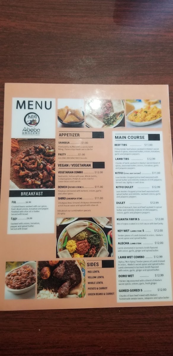 Abeba Grocery menu board