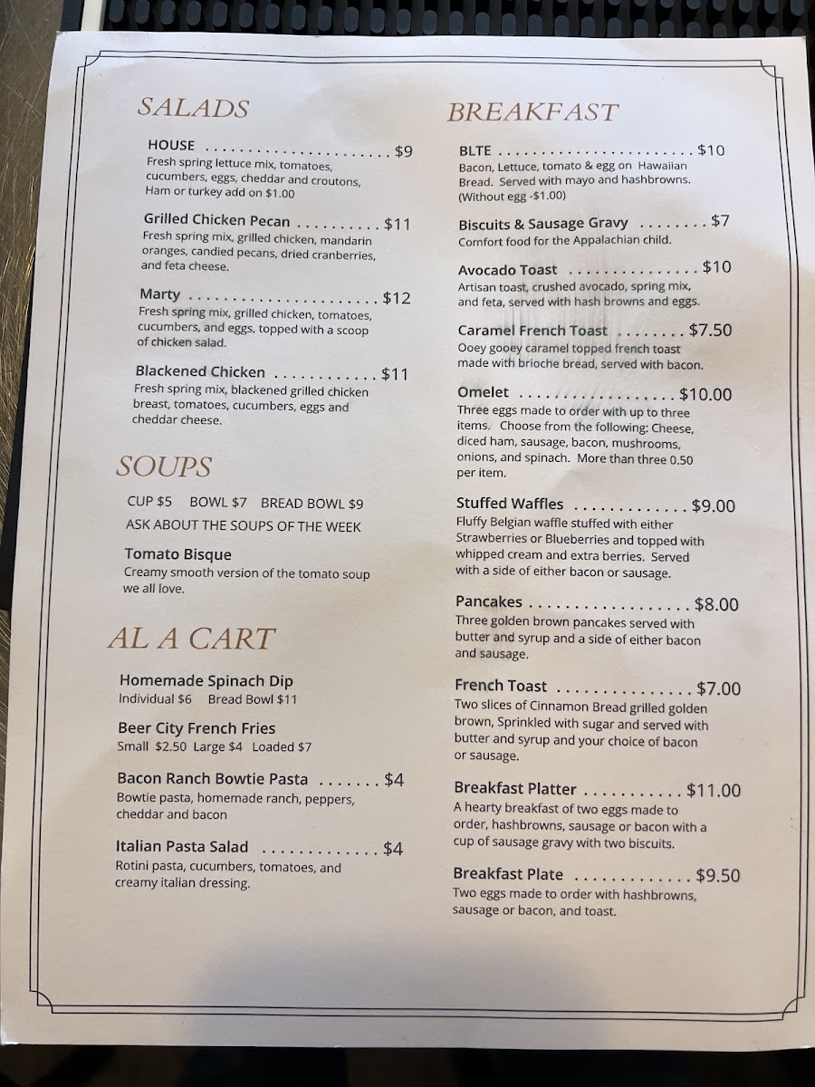 Star City Cafe & Catering menu board
