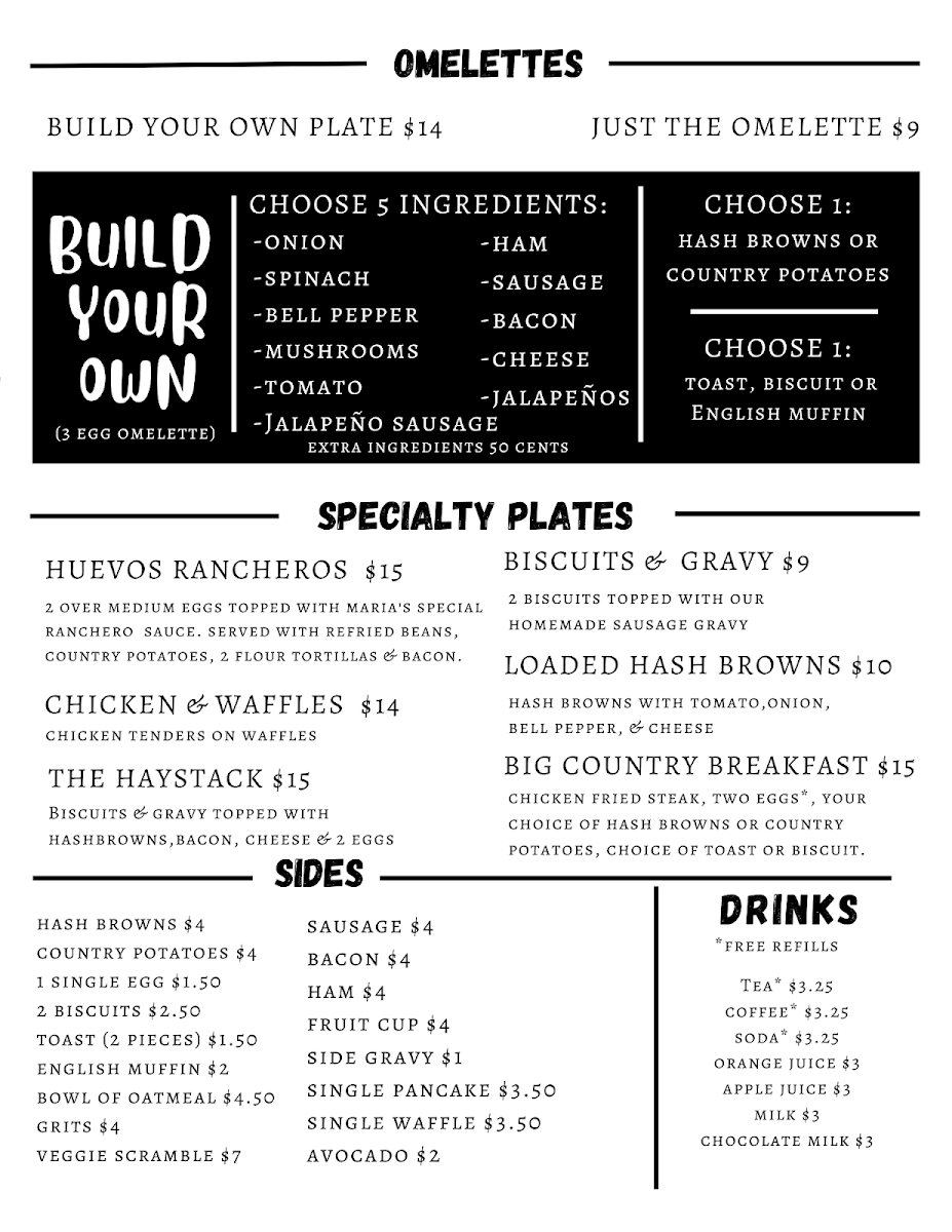Maria's Eatery menu board