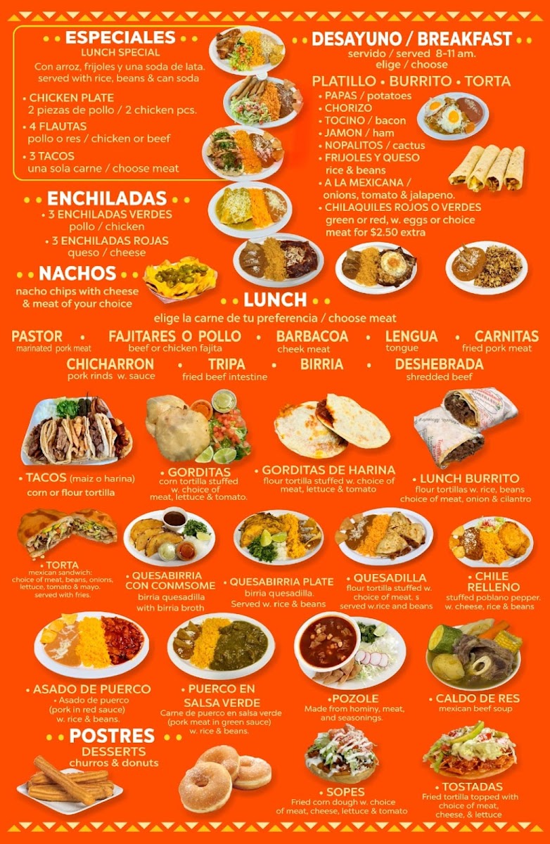 Los Comales Tortilleria menu board