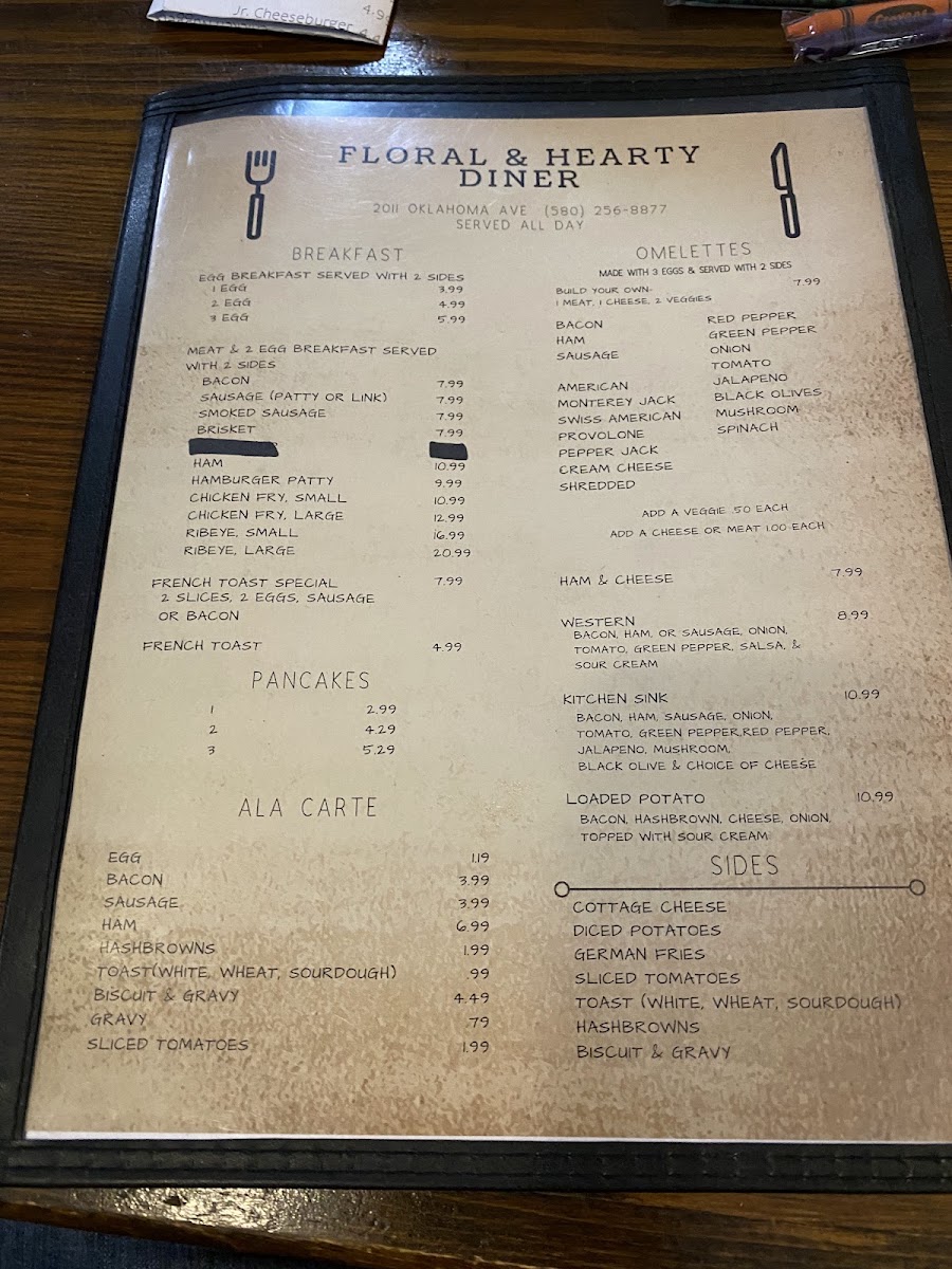 Floral & Hearty Diner menu board