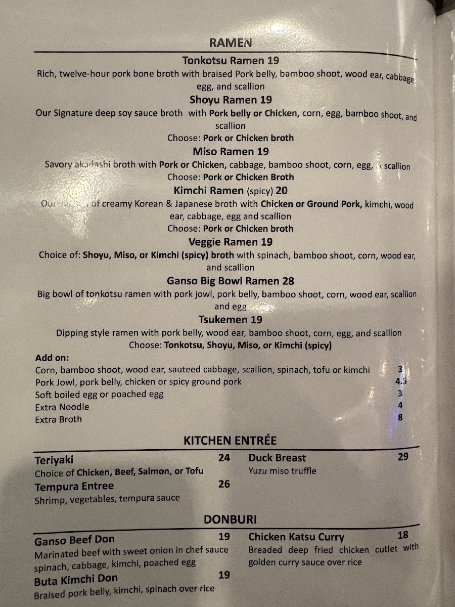 Ganso Ramen & Sushi menu board