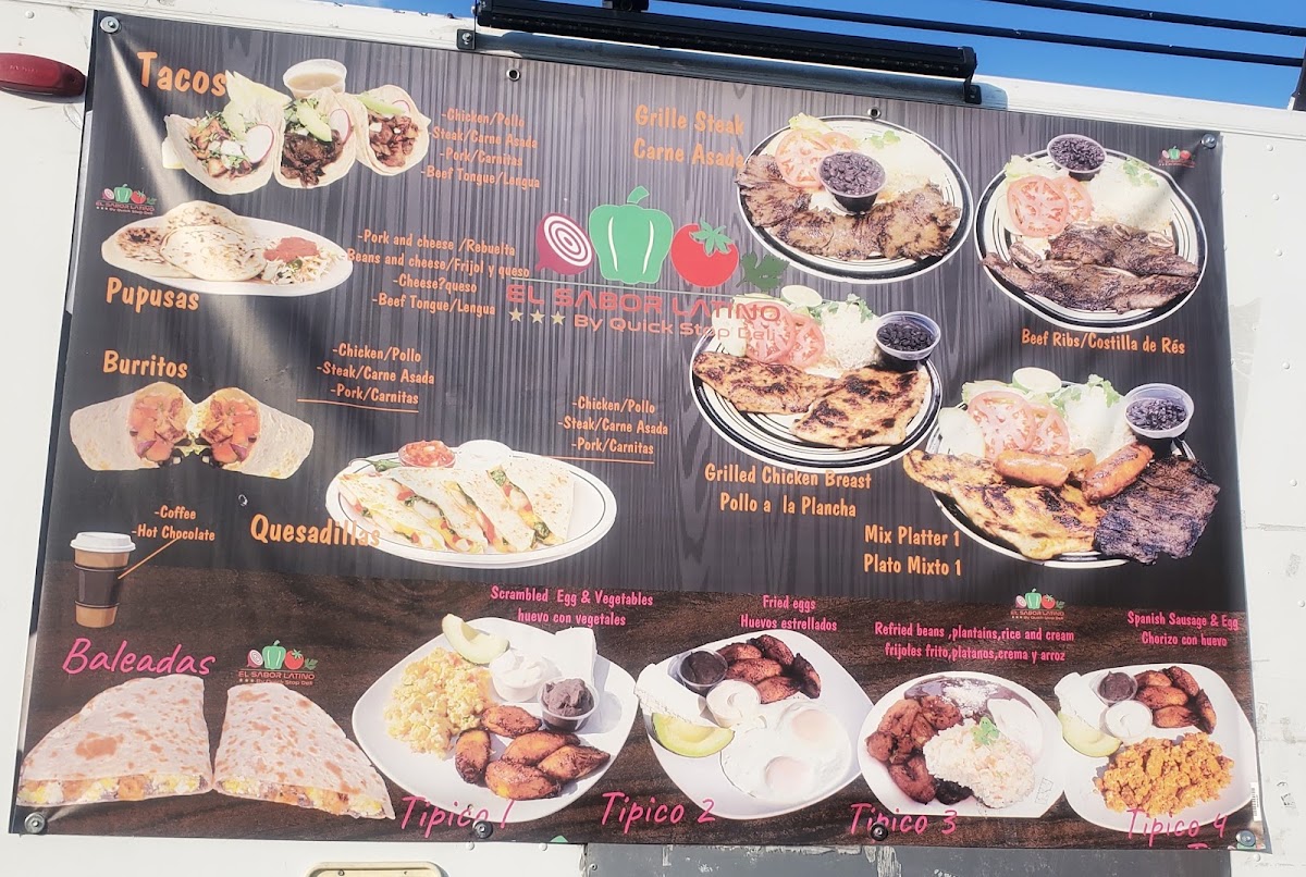 El Sabor Latino by Quick Stop Deli (Food Truck) menu board