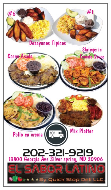El Sabor Latino by Quick Stop Deli (Food Truck) menu board