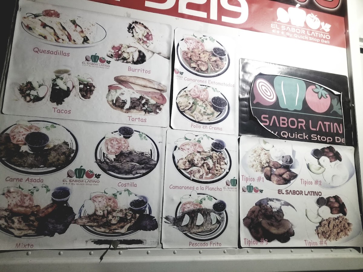 El Sabor Latino by Quick Stop Deli (Food Truck) menu board