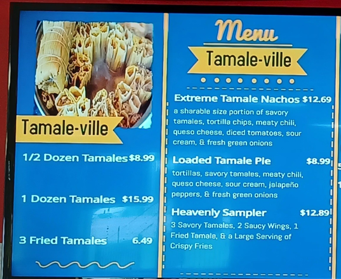 Hot Tamale Heaven And Grille menu board