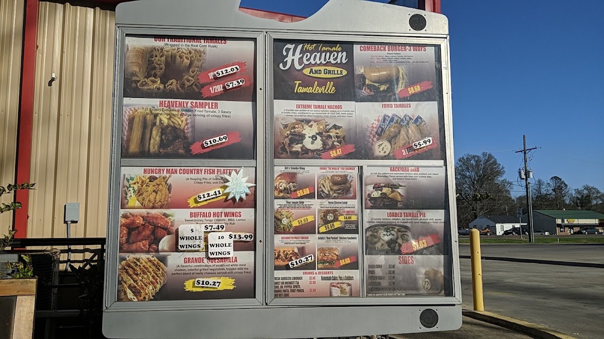 Hot Tamale Heaven And Grille menu board