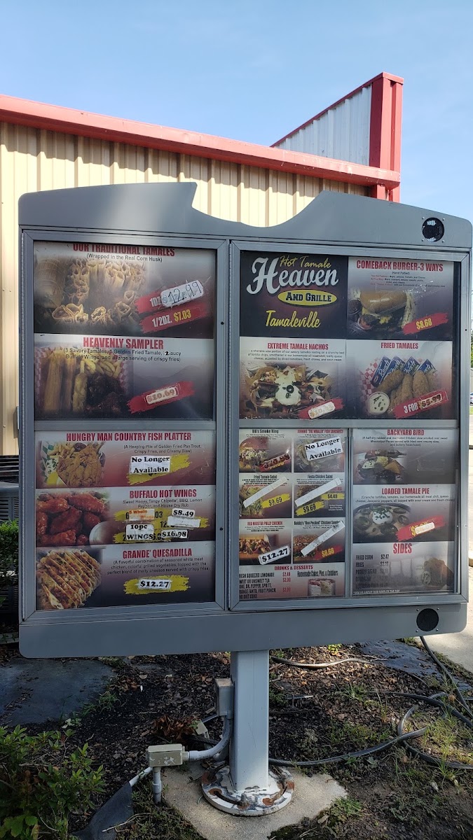Hot Tamale Heaven And Grille menu board