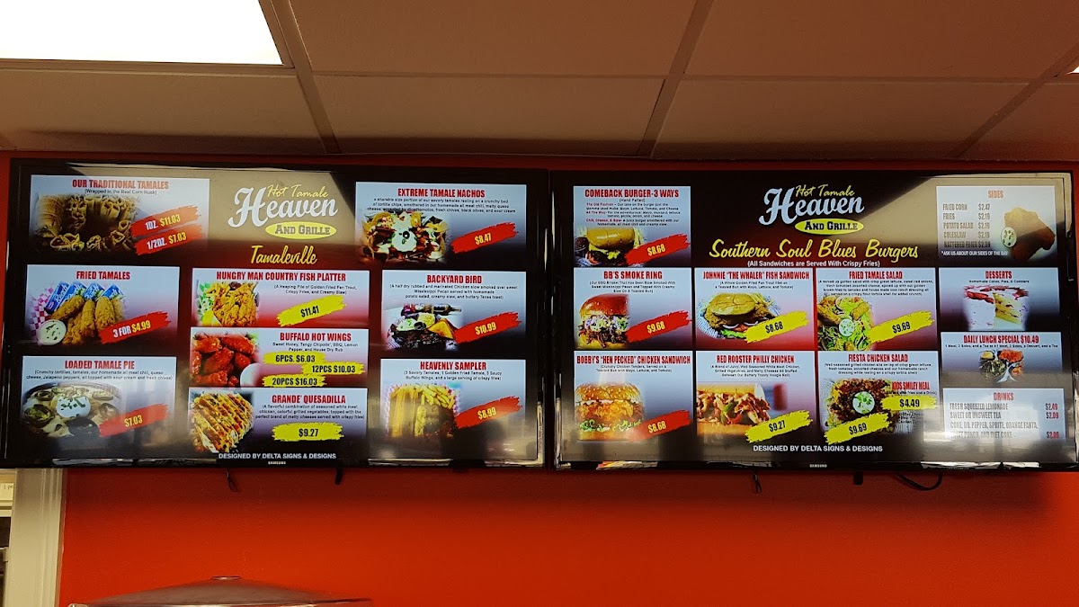 Hot Tamale Heaven And Grille menu board