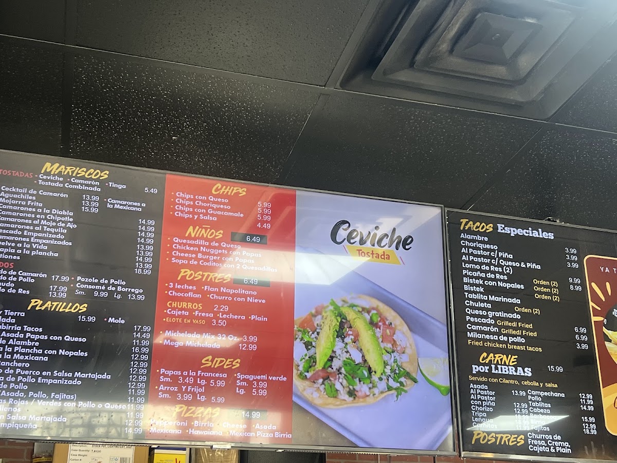 Toros tacos menu board