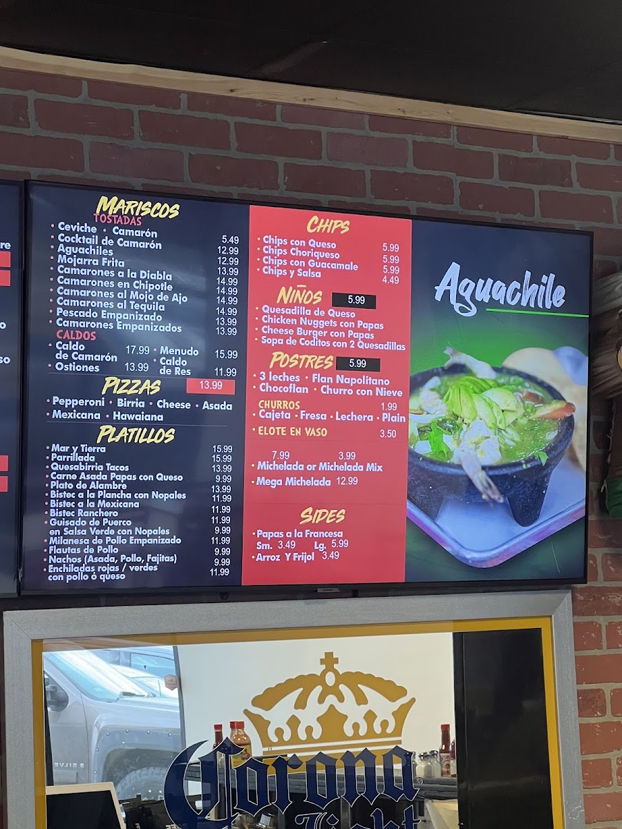 Toros tacos menu board