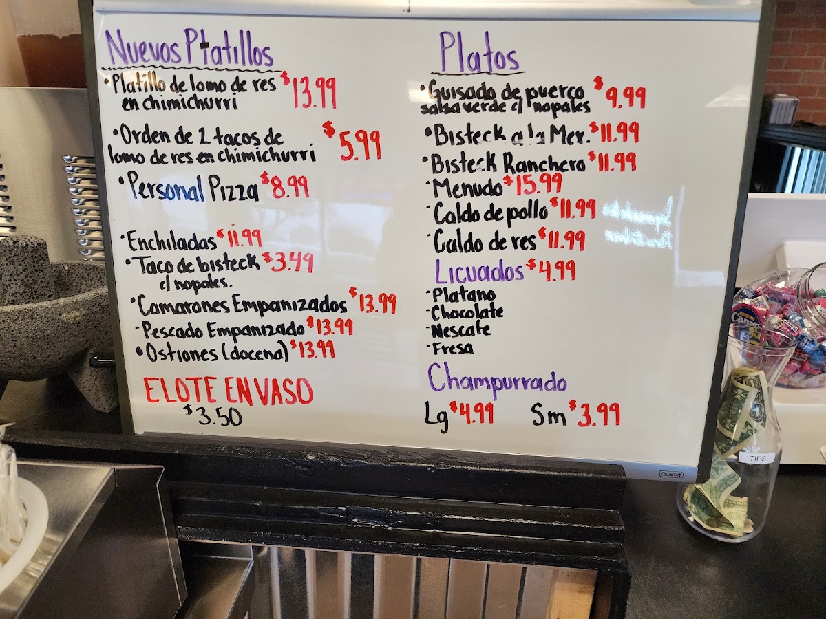 Toros tacos menu board
