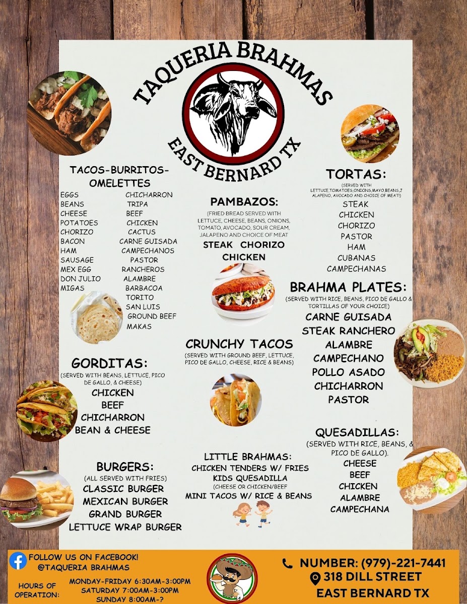 Taqueria Brahmas menu board
