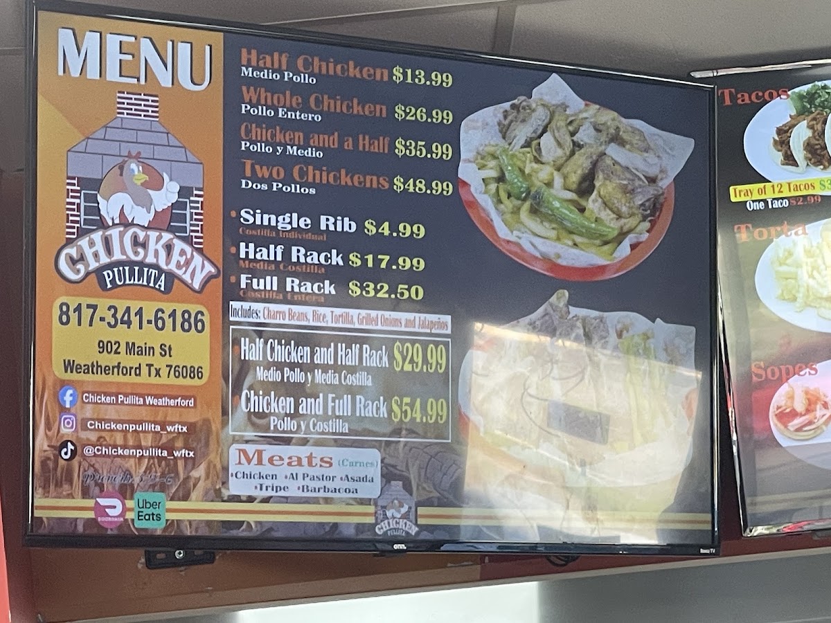 Chicken Pullita - Weatherford menu board