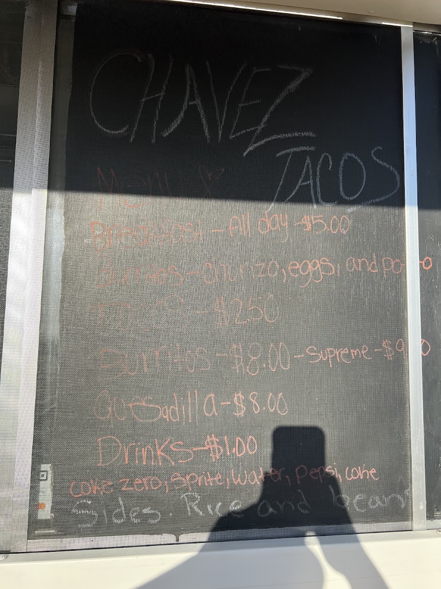 Chavez Tacos menu board
