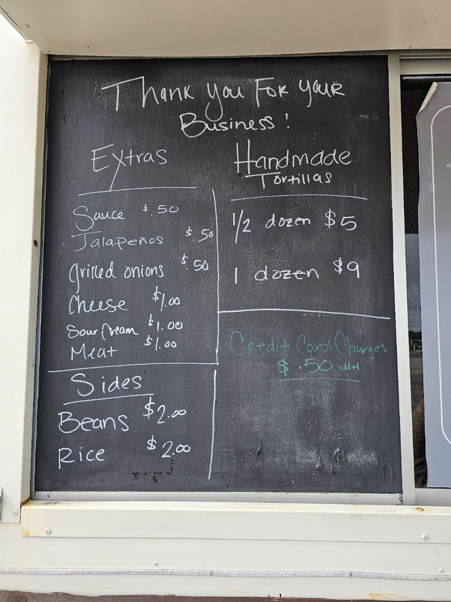 Chavez Tacos menu board