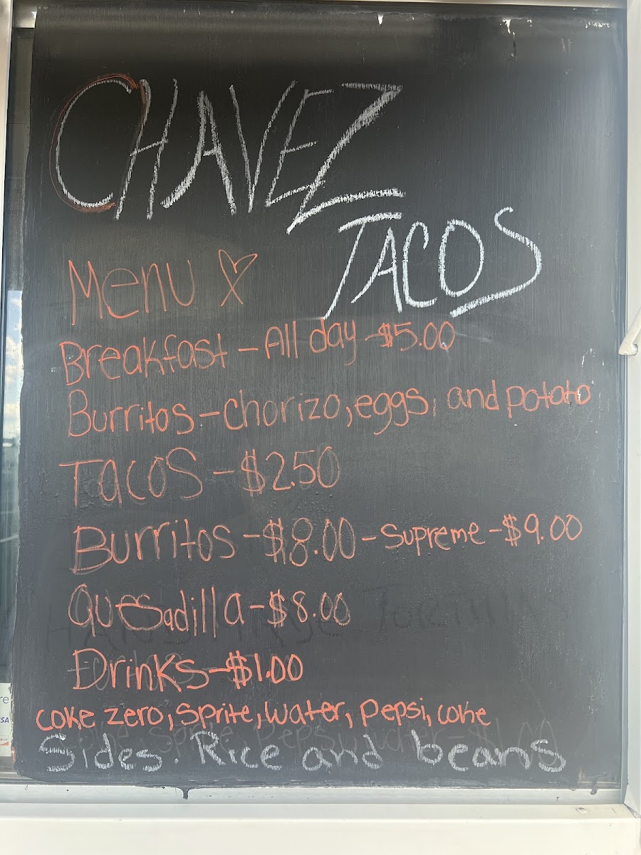 Chavez Tacos menu board