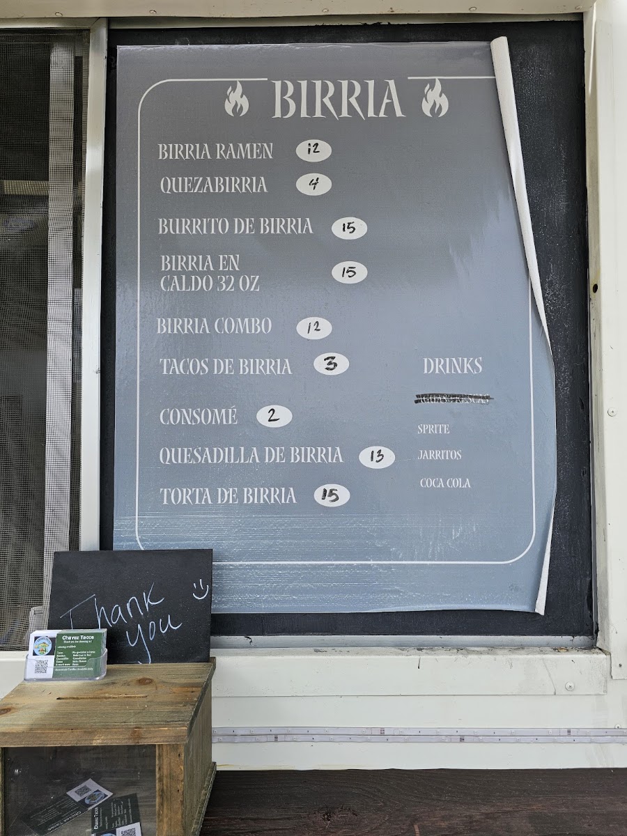 Chavez Tacos menu board