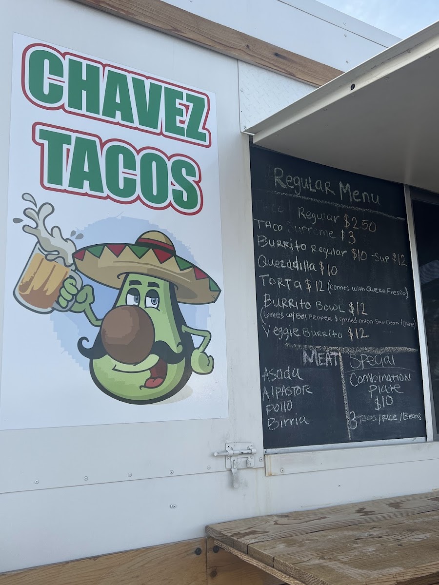 Chavez Tacos menu board