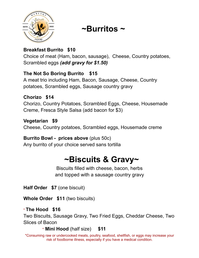 Nebesky menu board
