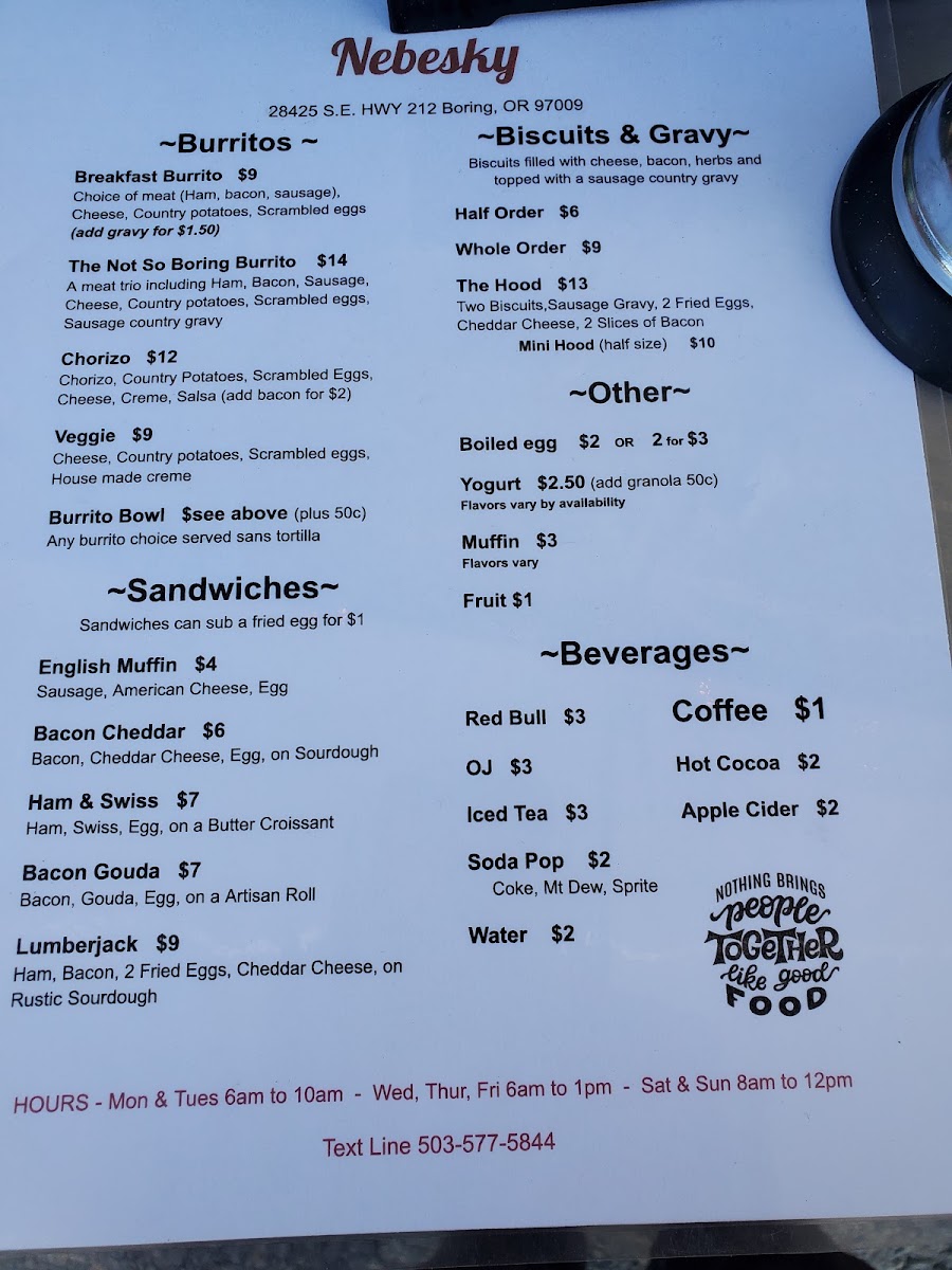 Nebesky menu board