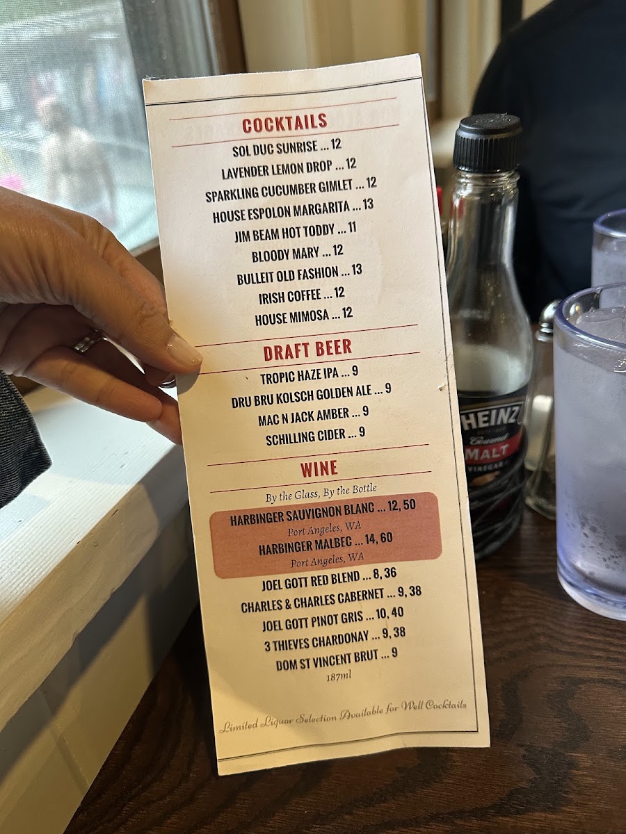 The Springs Restaurant at Sol Duc Hot Springs menu board