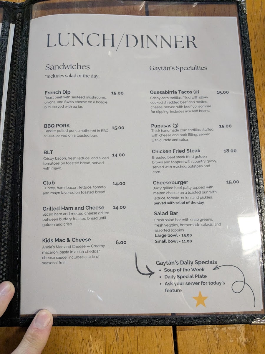 Gaytan Kitchen Creations menu board