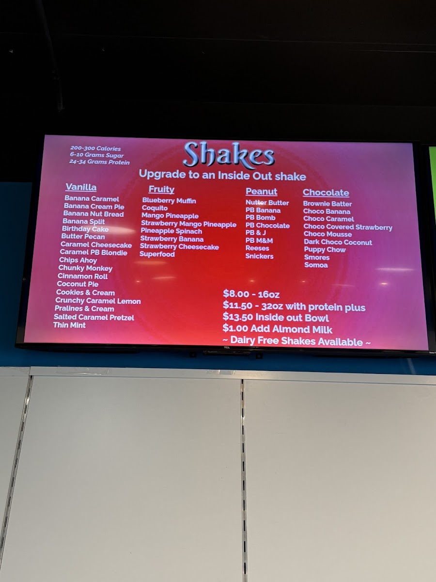 Durant’s vitality bar menu board