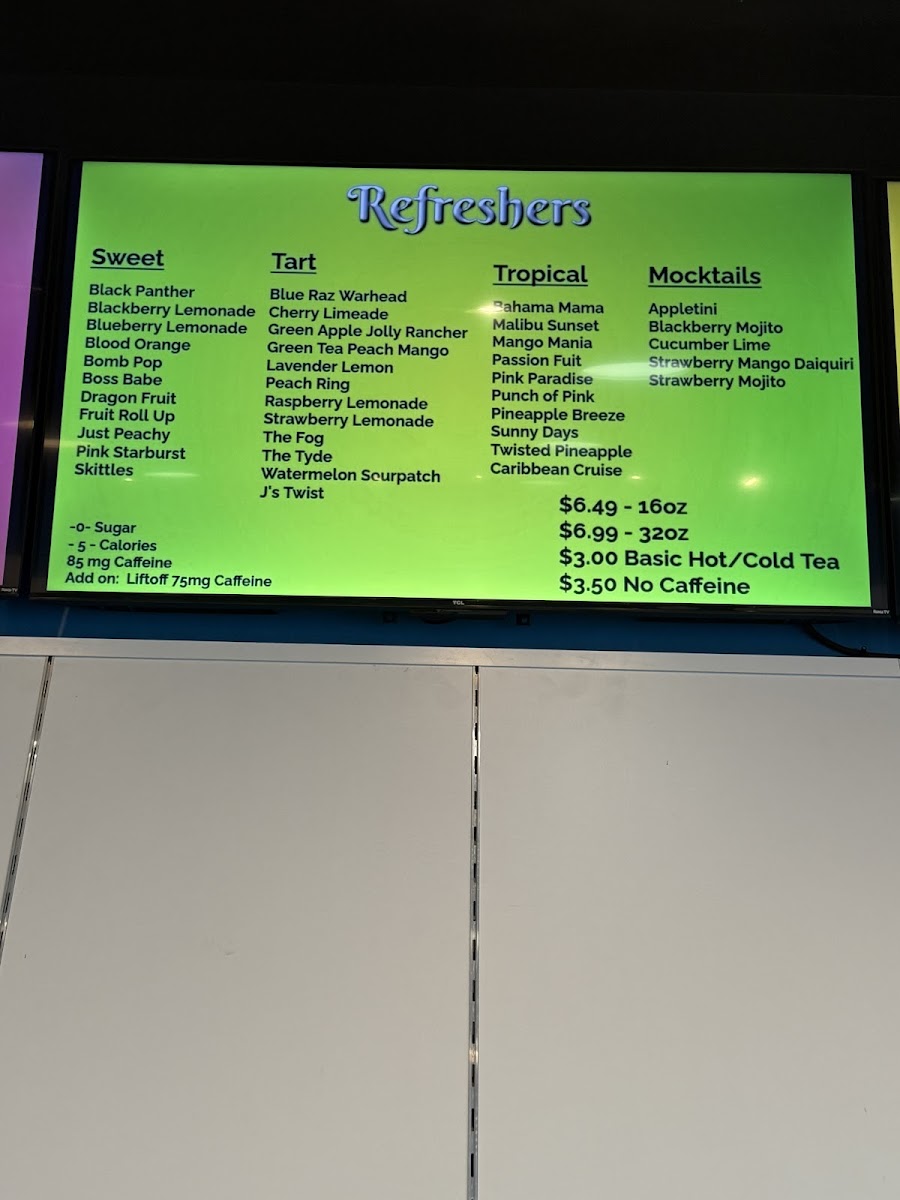 Durant’s vitality bar menu board