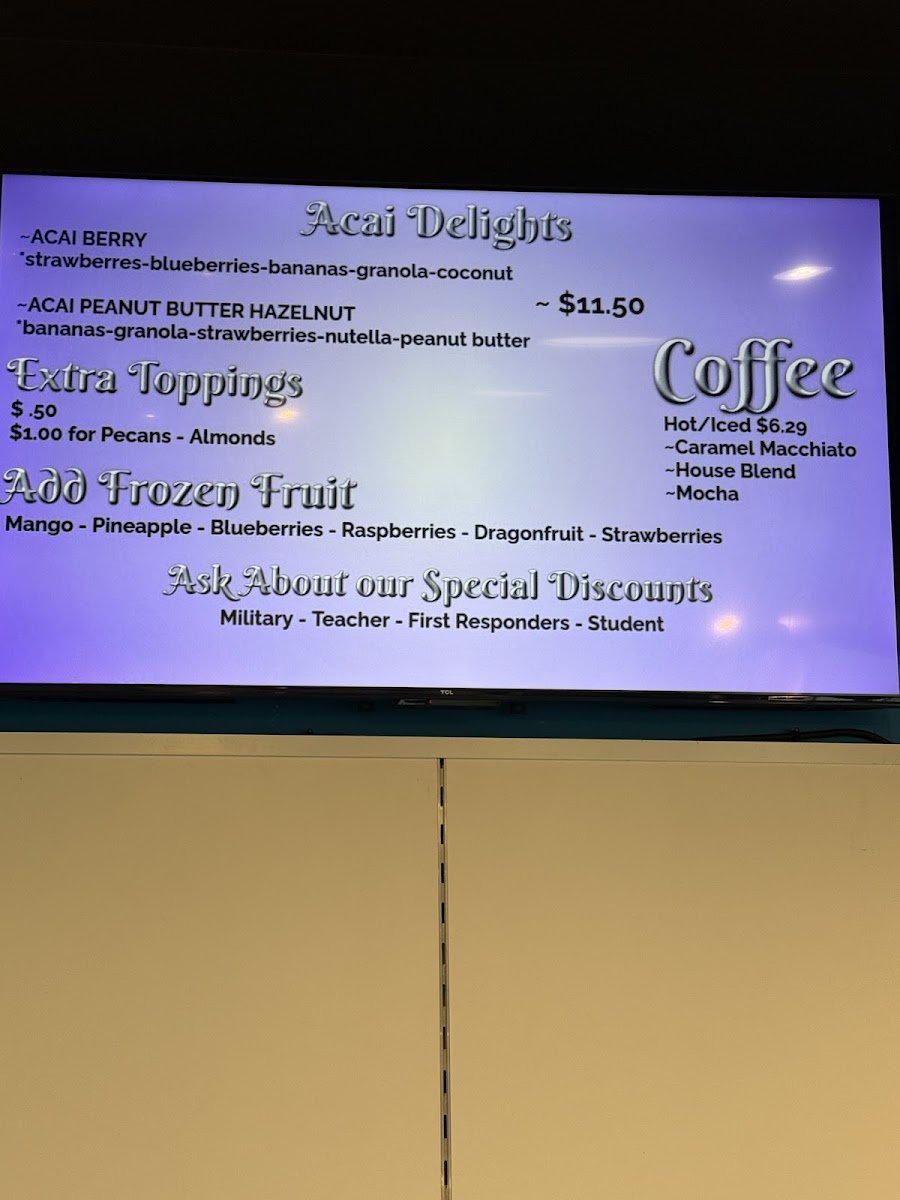 Durant’s vitality bar menu board