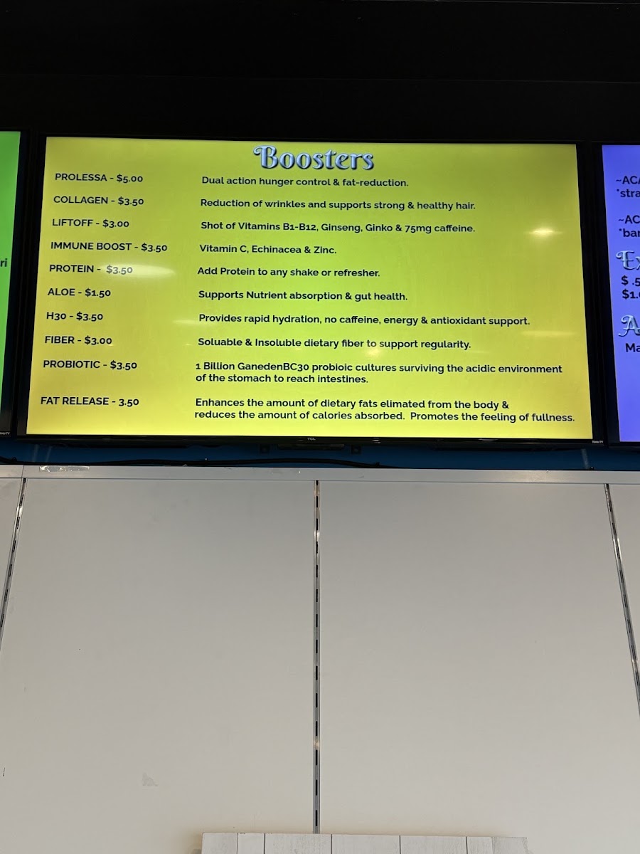 Durant’s vitality bar menu board