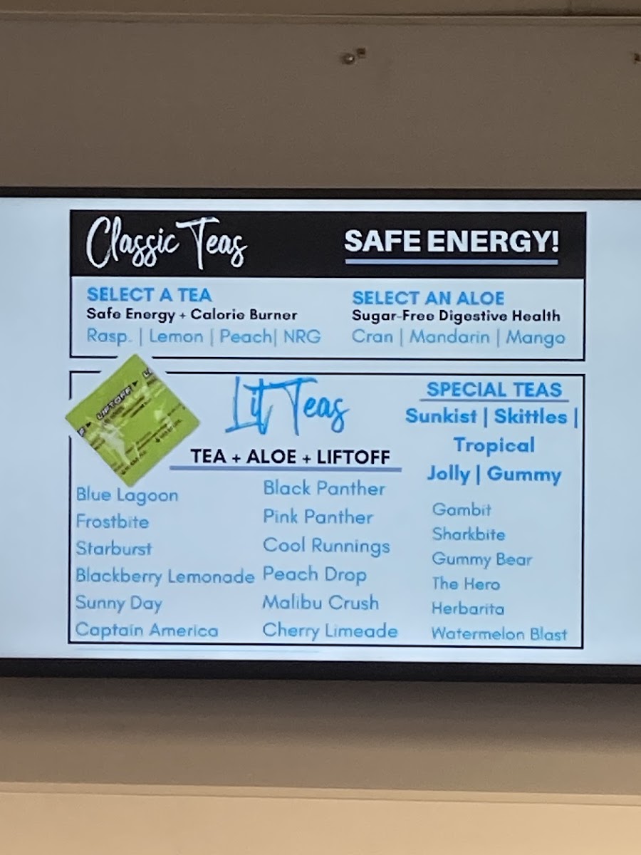 Durant’s vitality bar menu board
