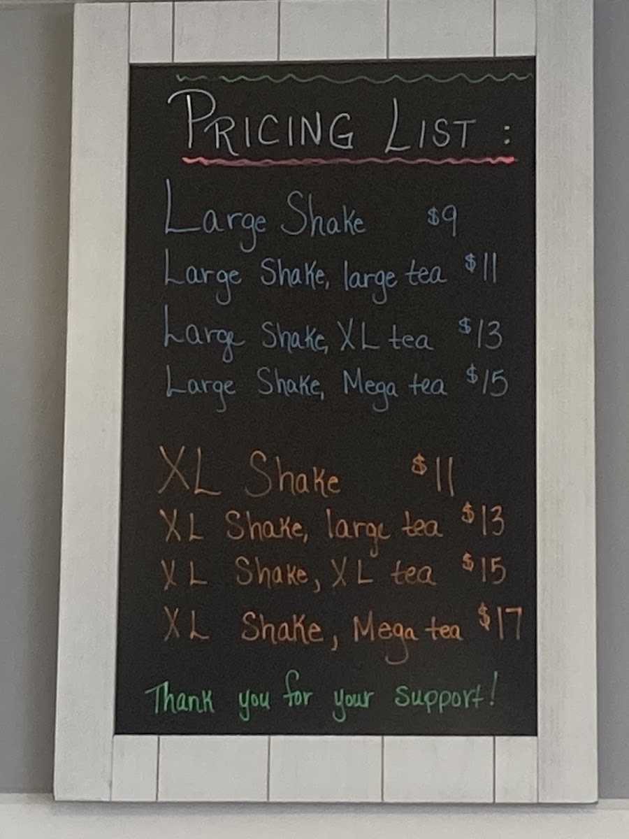 Durant’s vitality bar menu board