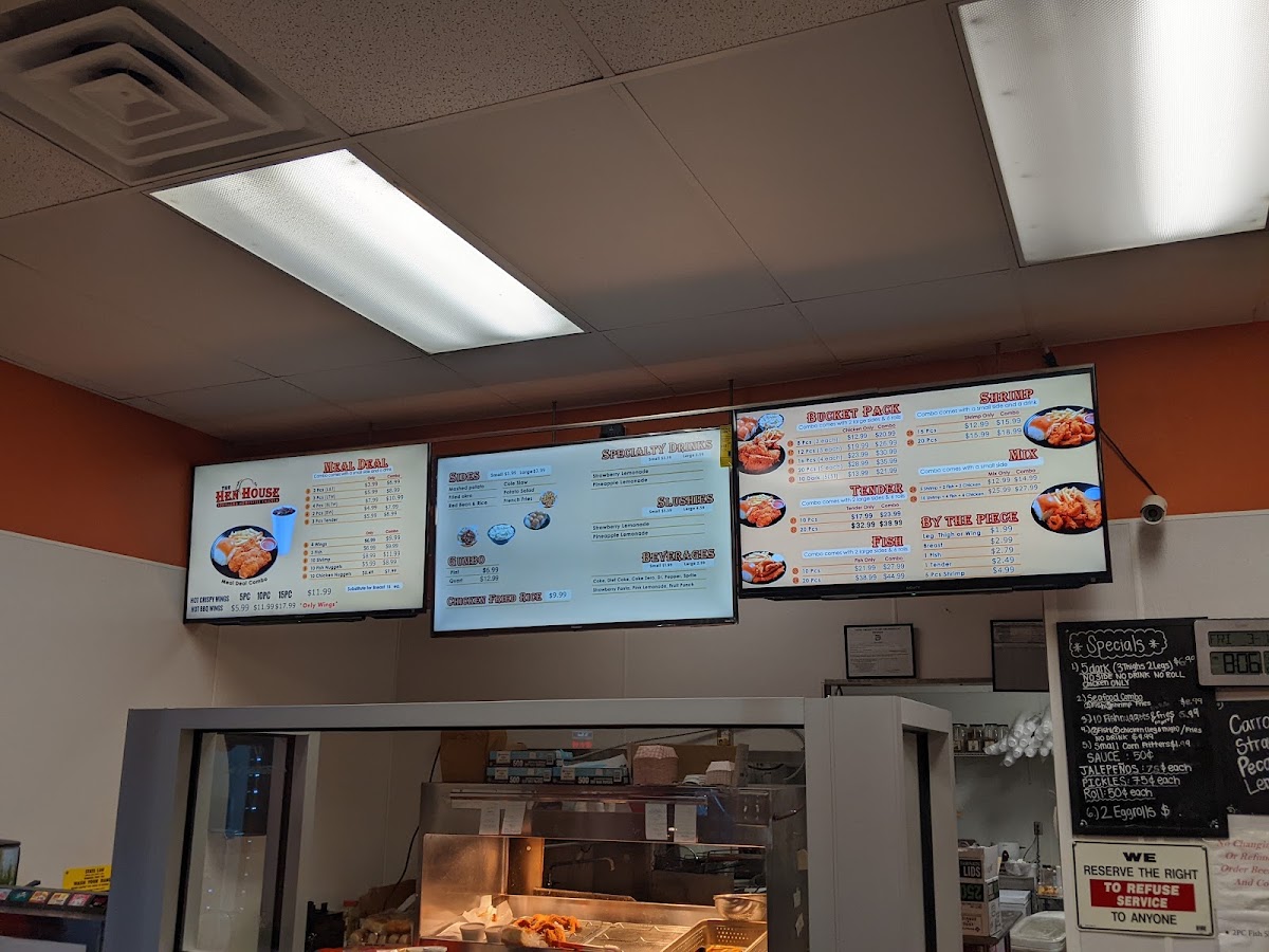 The HEN HOUSE louisiana homestyle fried chicken menu board