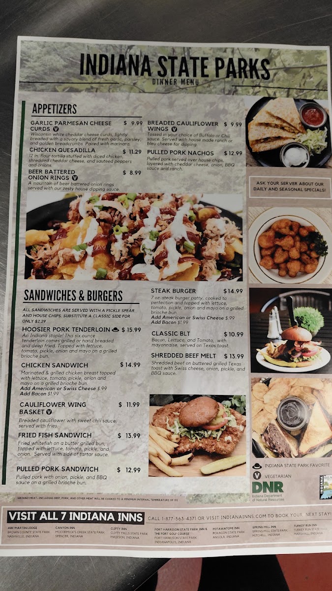 Dining at Spring Mill Inn menu board