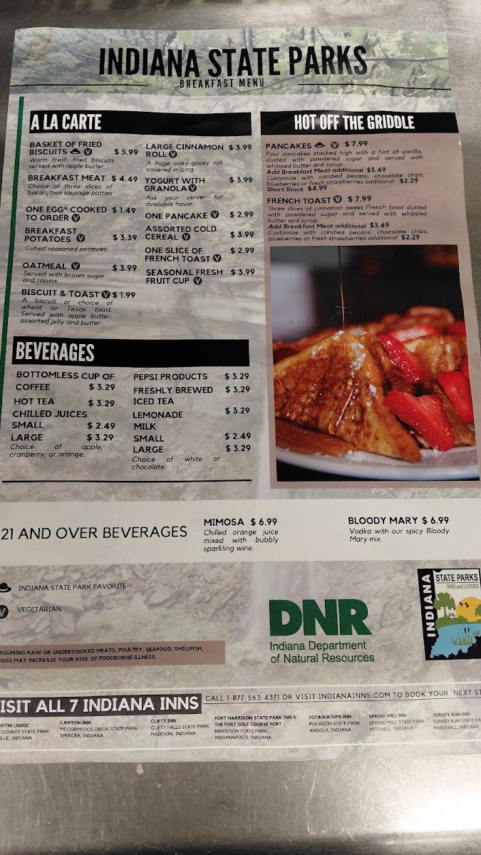 Dining at Spring Mill Inn menu board
