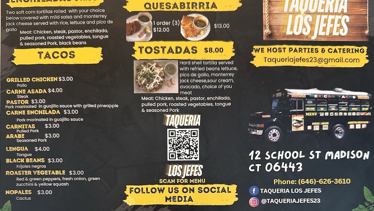 Taqueria Los jefes food truck menu board
