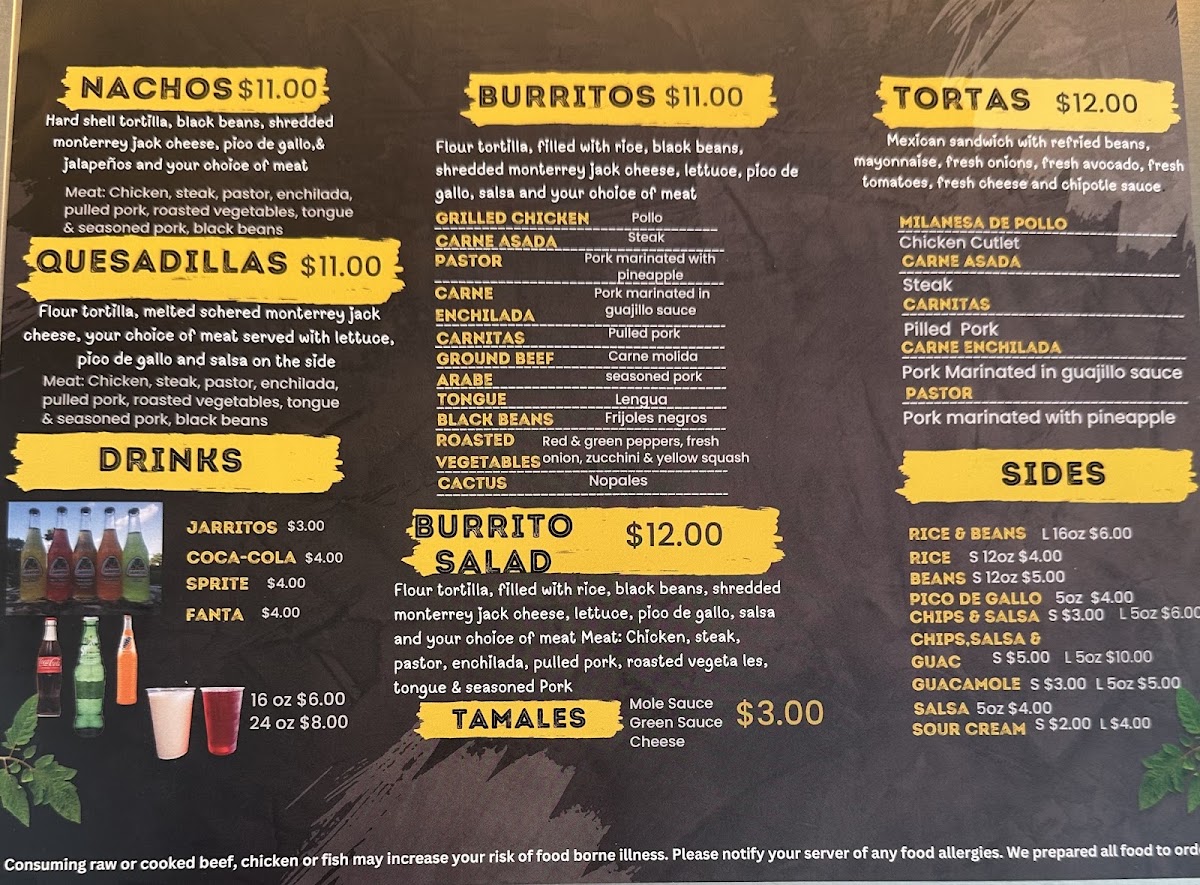 Taqueria Los jefes food truck menu board