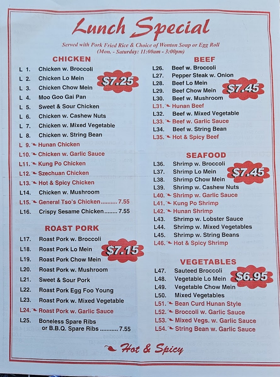 China Dragon menu board
