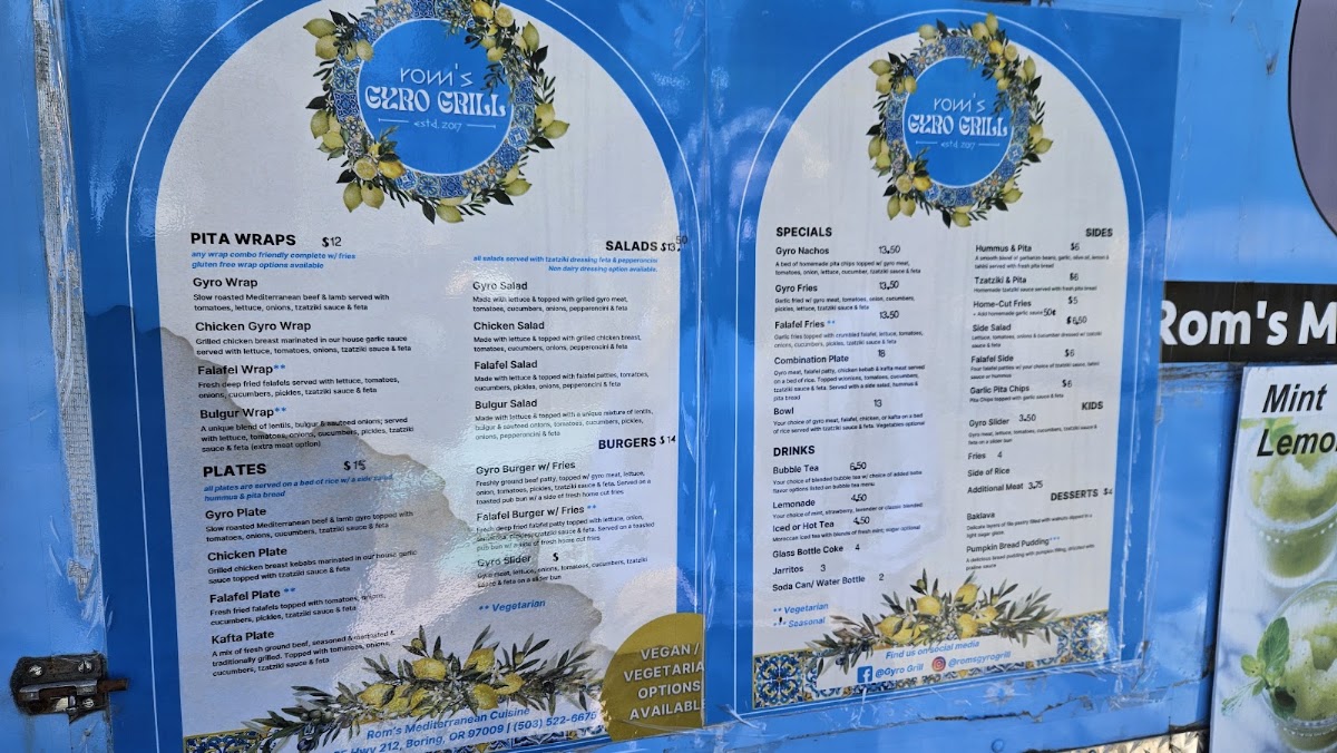 Rom’s Gyro Grill menu board