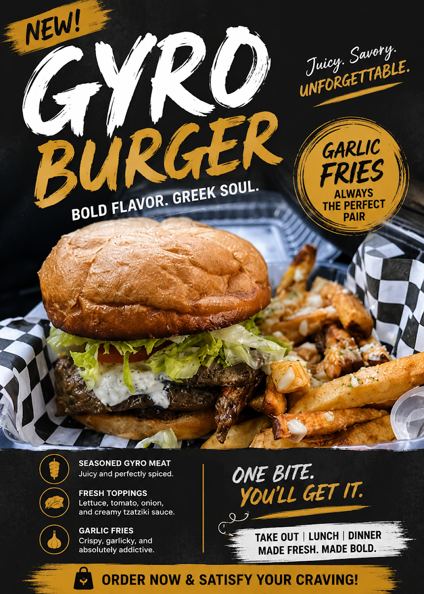 Rom’s Gyro Grill menu board