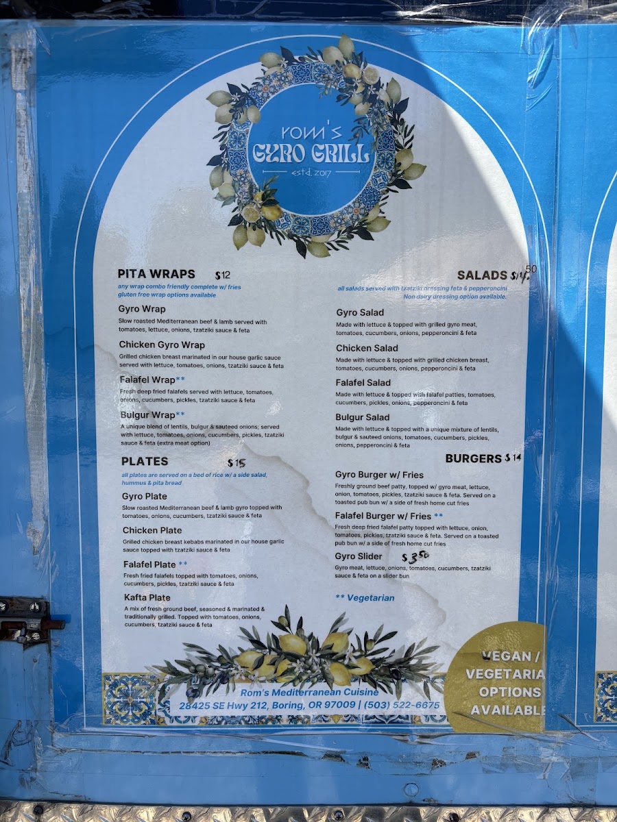 Rom’s Gyro Grill menu board