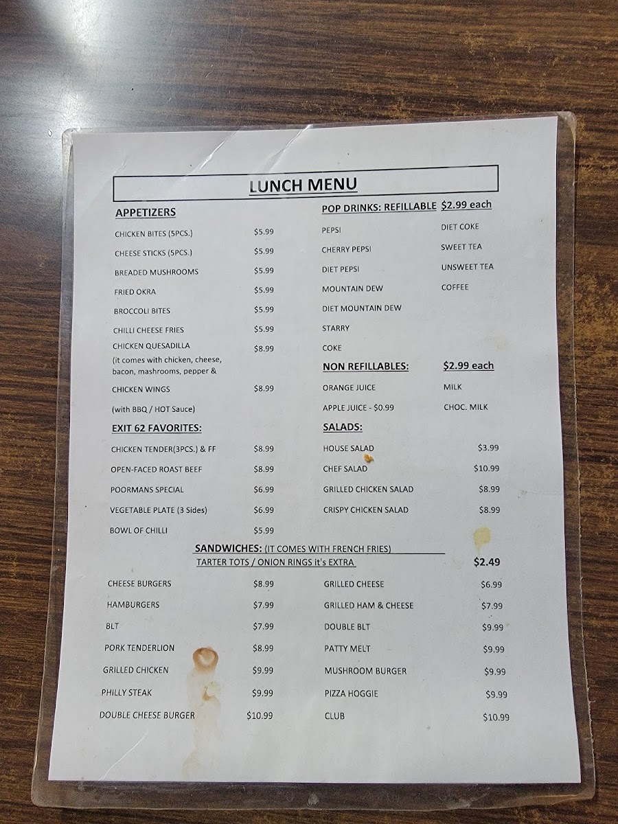Yum Yum Restaurant - Glencoe, KY menu board