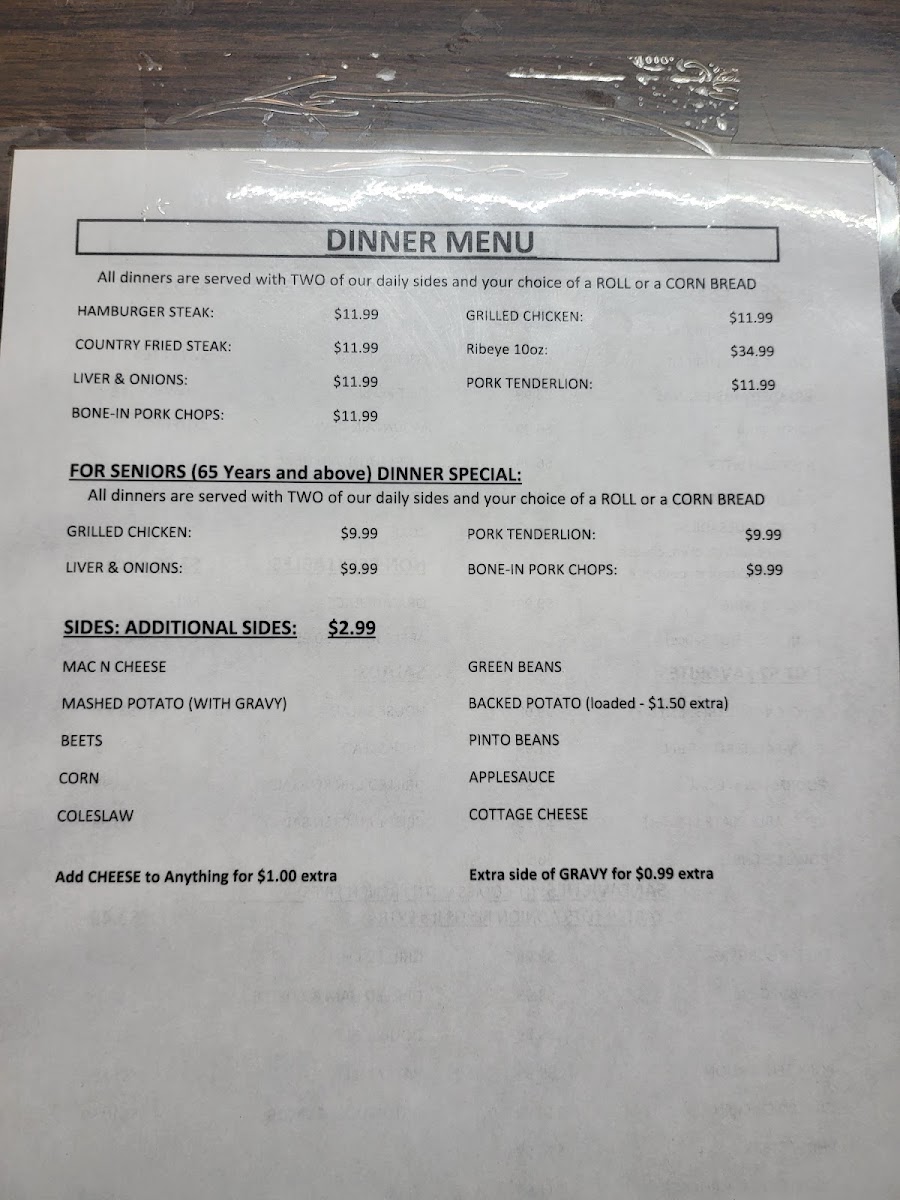Yum Yum Restaurant - Glencoe, KY menu board
