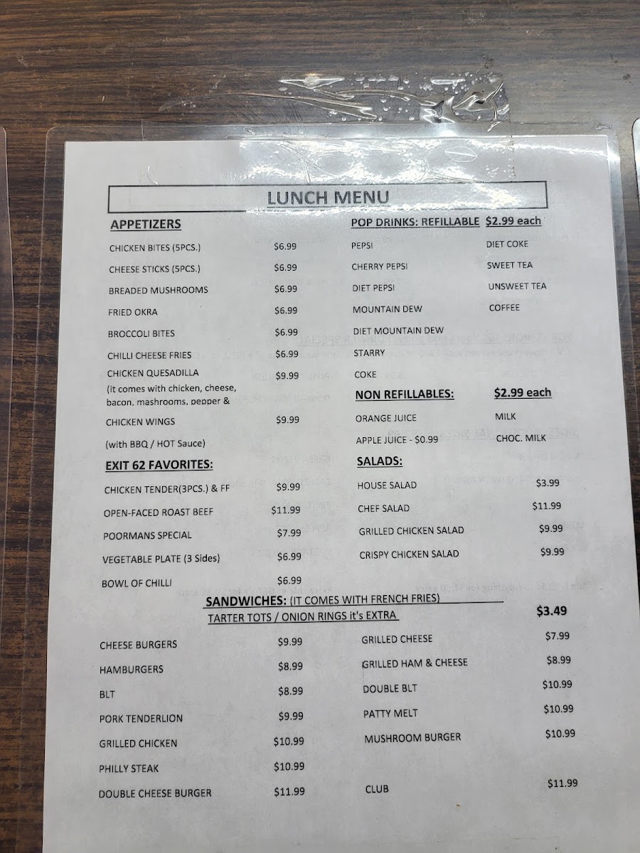 Yum Yum Restaurant - Glencoe, KY menu board