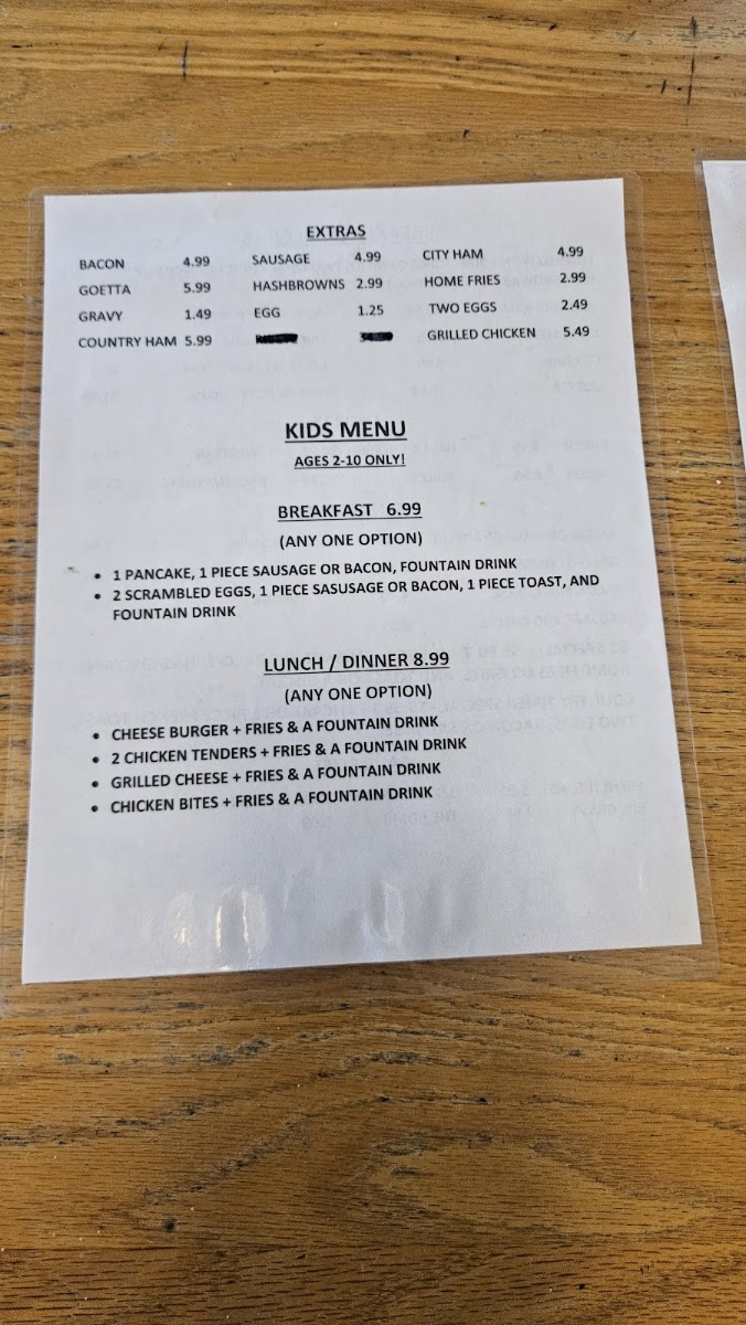 Yum Yum Restaurant - Glencoe, KY menu board