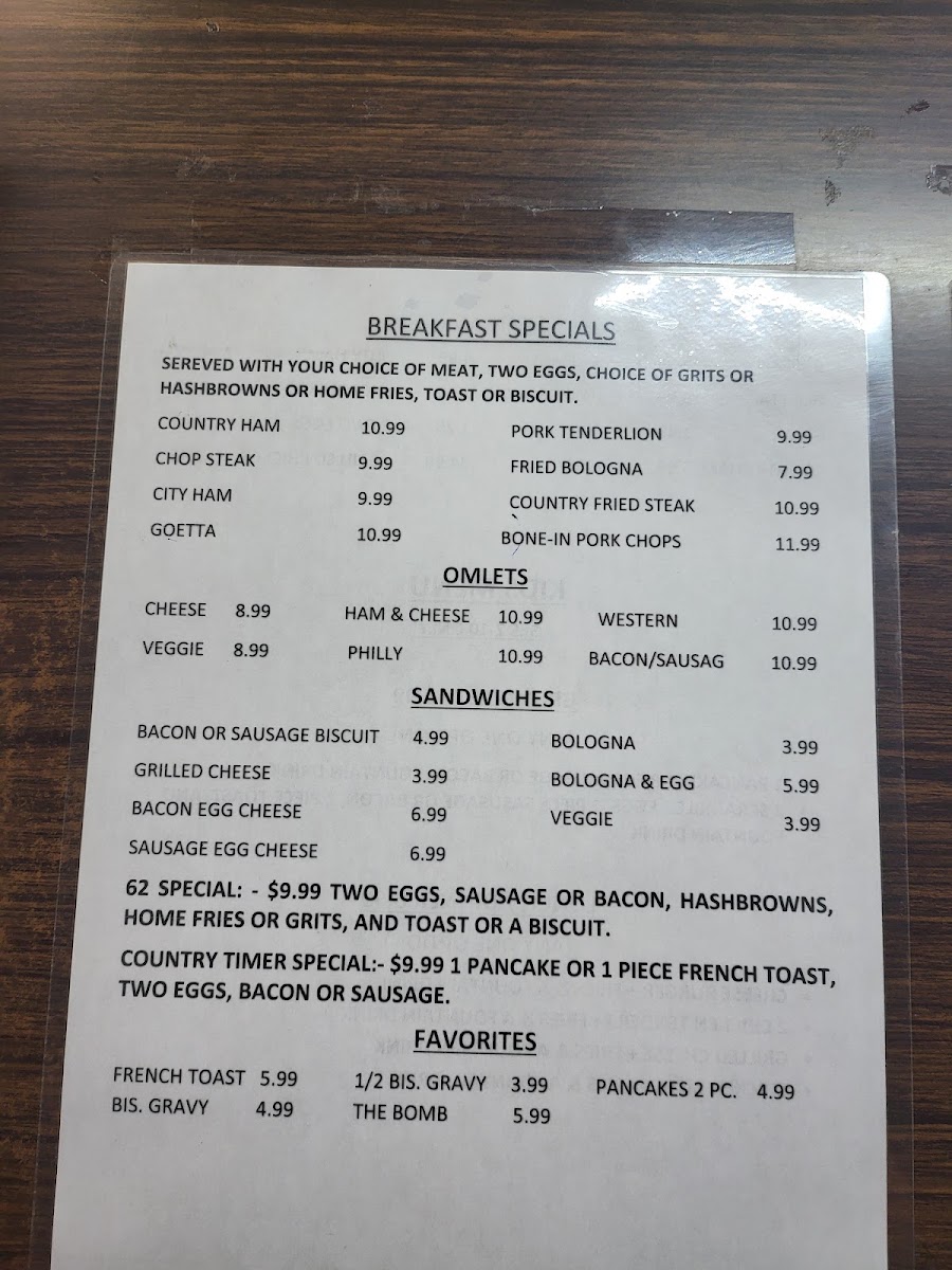 Yum Yum Restaurant - Glencoe, KY menu board